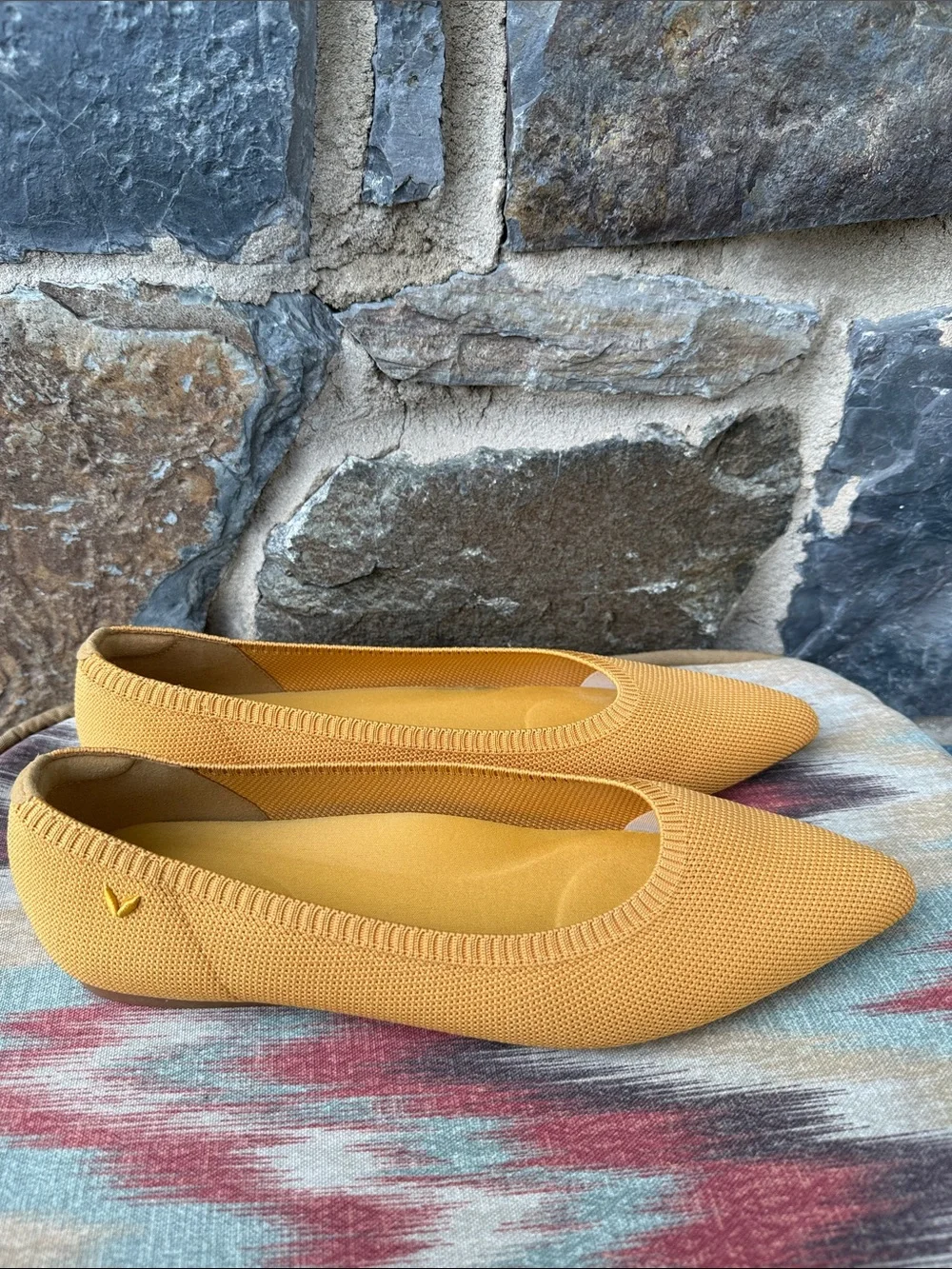 Vivaia Women's 'Aria 5' Pointed-Toe Knit Flats in Mustard Yellow Size 41.5